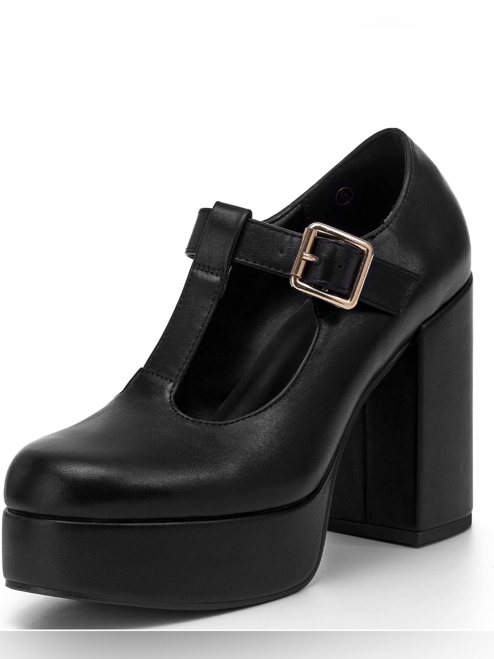 Black Platform T-Strap Block Heel Mary Jane